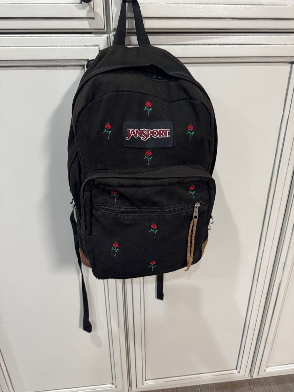 Vtg 90s Y2k JanSport Expressions backpack embroider red roses black brown suede - Picture 2 of 13